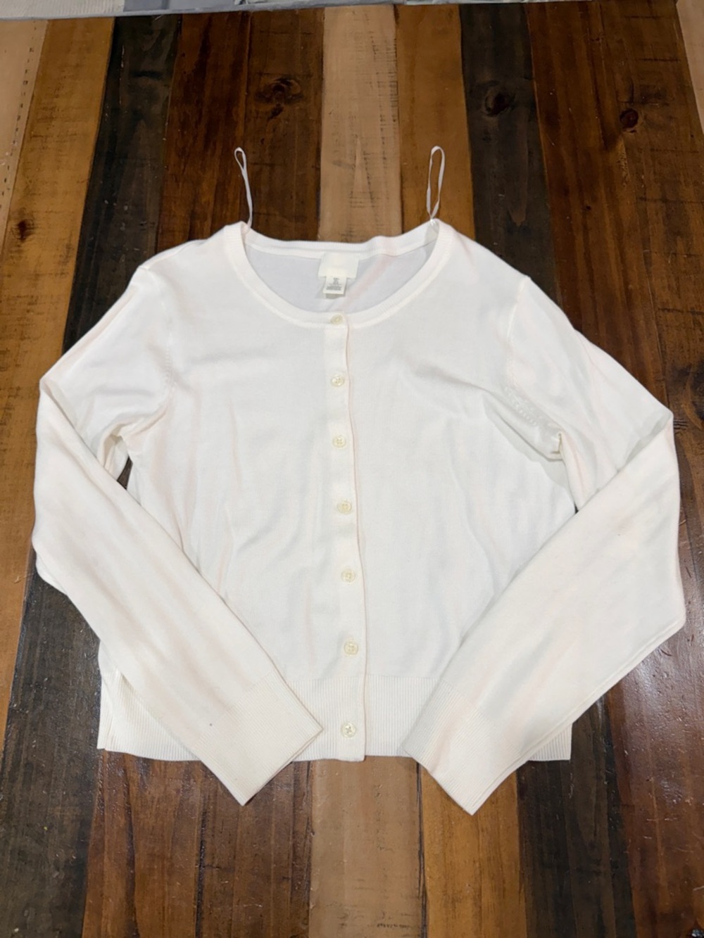 H&M White Round-Neck Button Cardigan